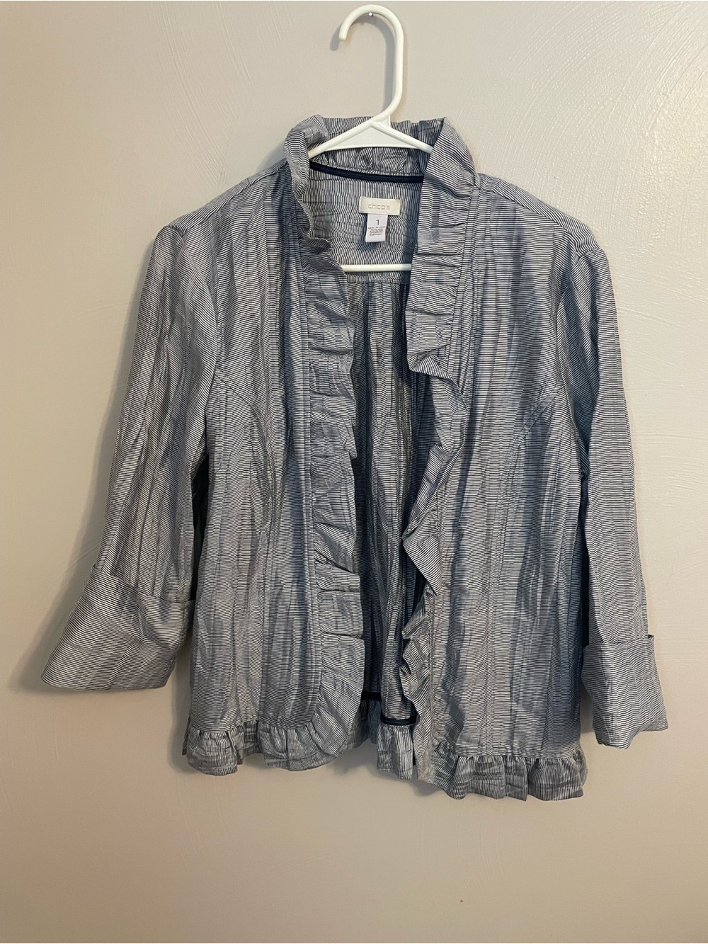 Chicos Open Front Blouse Blue & White Size 1/ Medium